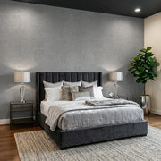 Bedroom - Modern bedroom featuring elegant York Wallcoverings Caldera Cork wallpaper in a soothing cool grey tone.