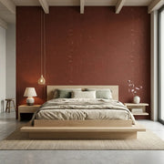 Bedroom - Stylish bedroom featuring warm Maroon Caldera Cork wallpaper by York Wallcoverings, adding a touch of luxury.
