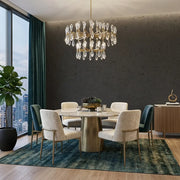 Dining Room - Elegant dining room showcasing York Wallcoverings' Caldera Cork wallpaper in a sophisticated charcoal finish.