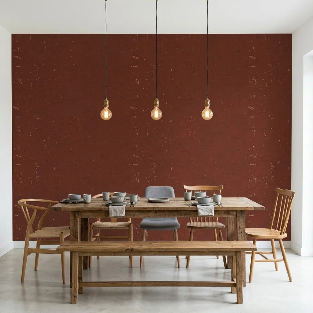 Dining Room - Maroon Caldera Cork wallpaper by York Wallcoverings creates a sophisticated, textured backdrop for this elegant space.