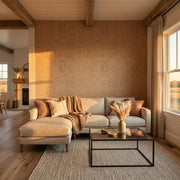 Living Room - features Caldera Cork wallpaper in Warm Ivory by York Wallcoverings, creating a cozy and stylish space.