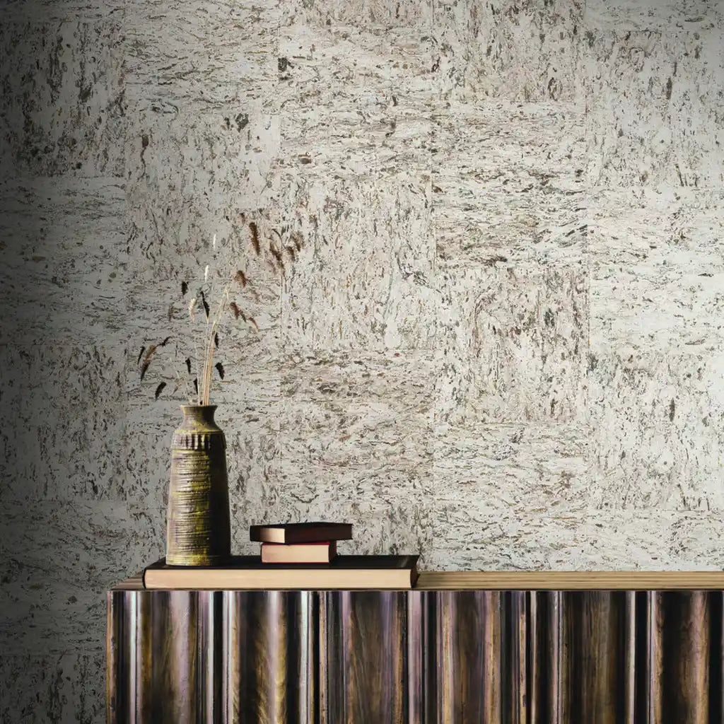 Warm Ivory Caldera Cork wallpaper by York Wallcoverings adds natural texture and elegance to this inviting interior.