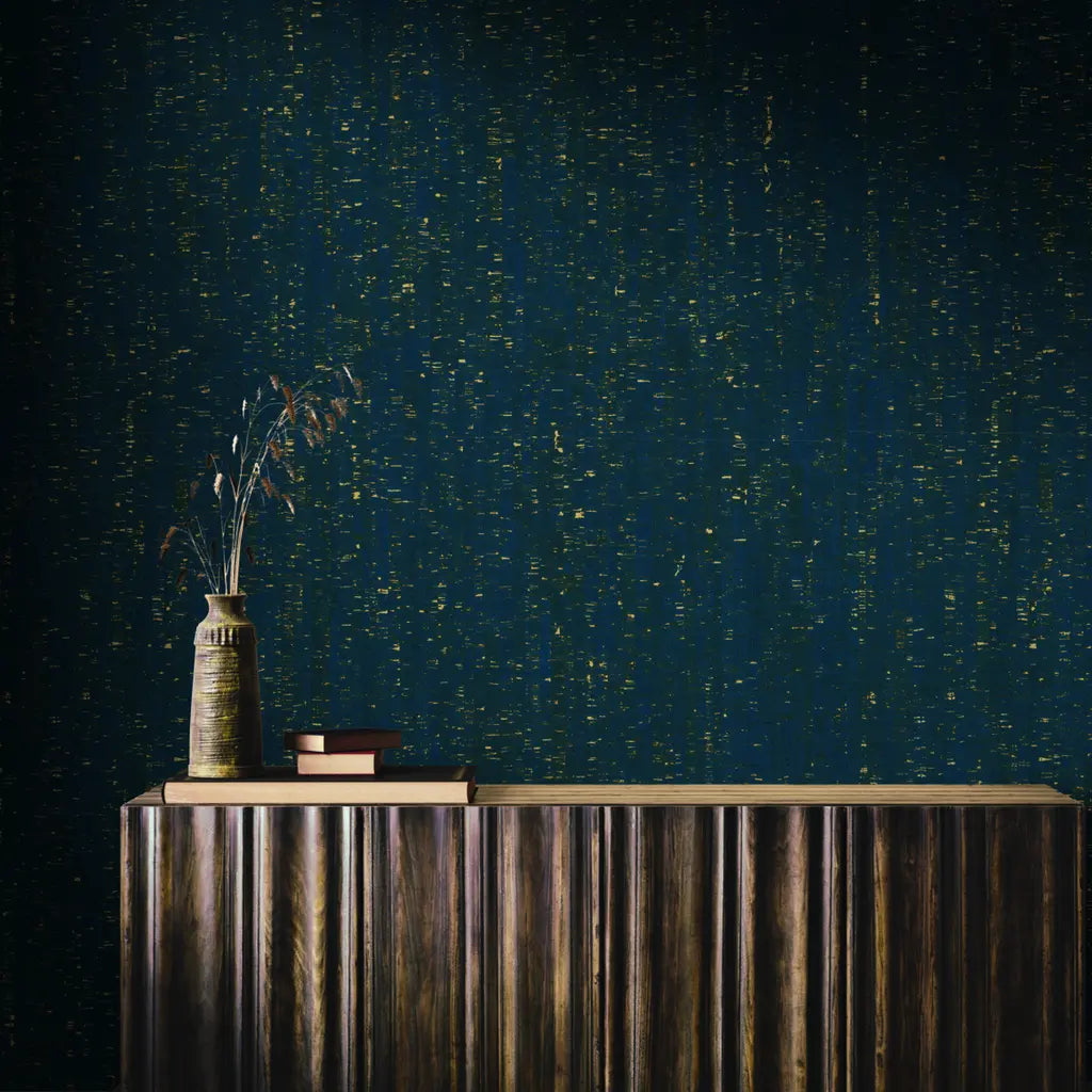 See the stunning Caldera Cork wallpaper in Teal and Tan from York Wallcoverings enhancing this modern interior.