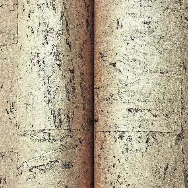 Close-up texture detail of York Wallcoverings' Caldera Cork wallpaper in Warm Ivory, showcasing its natural, organic cork pattern.
