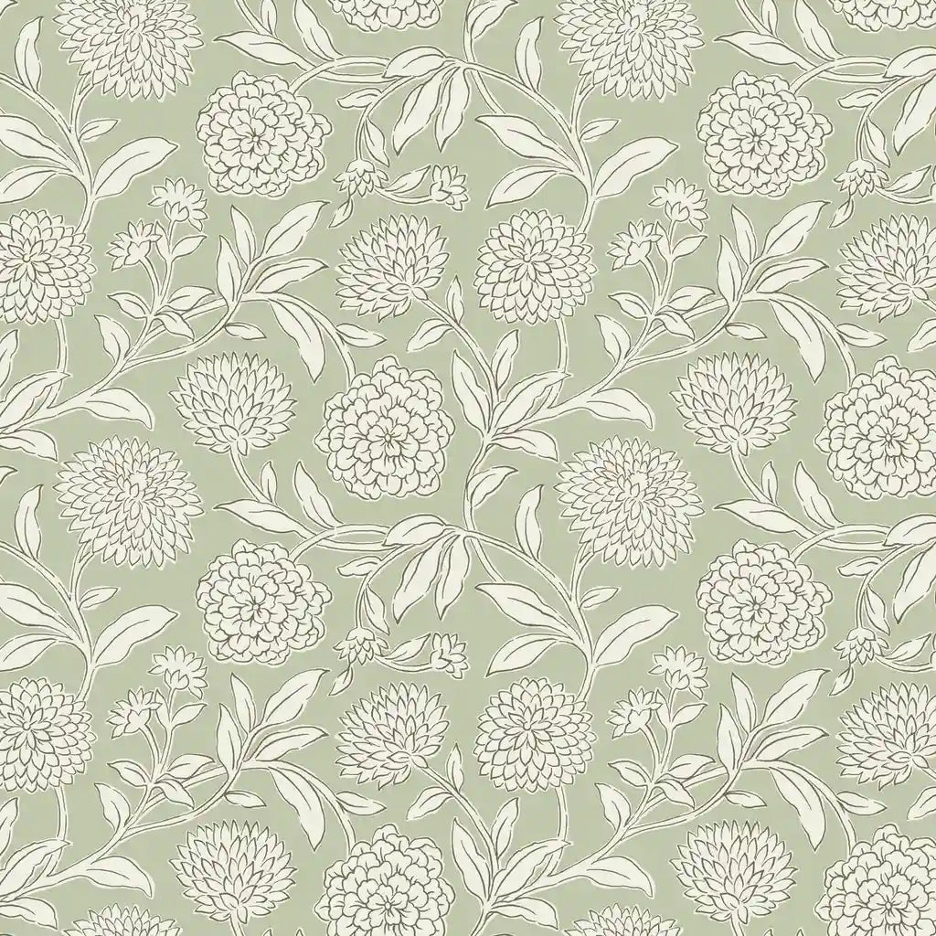 Chatsworth Garden green and white floral wallpaper pattern swatch by York Wallcoverings (SKU VP1362).