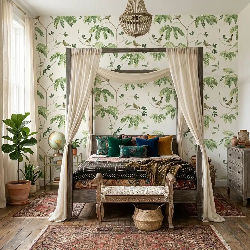 Bedroom - Elegant space with Cillian Green White wallpaper by York Wallcoverings, perfect for a serene and stylish retreat.