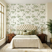 Bedroom - Sage, Green, White Cillian wallpaper by York Wallcoverings creates a serene bedroom oasis.