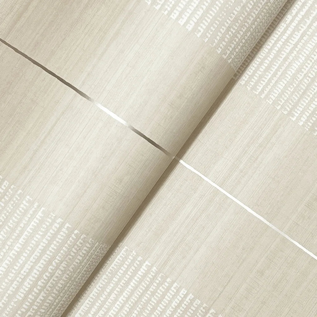 Close-up texture detail of York Wallcoverings' Colbert Stripe wallpaper in Linen Cream, highlighting its refined woven pattern.