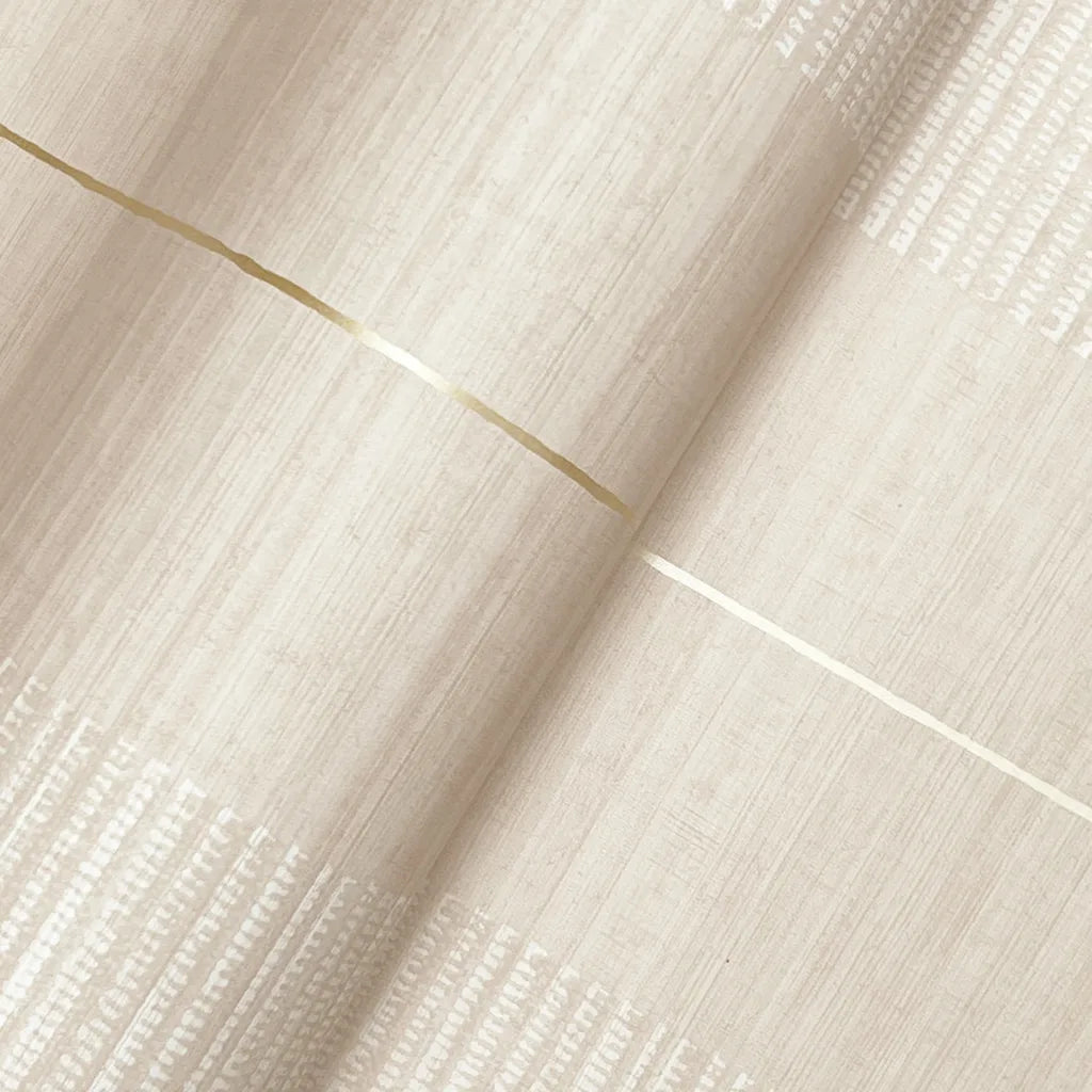 Close-up texture detail of York Wallcoverings Colbert Stripe wallpaper pattern in Tan, Cream, Gold.