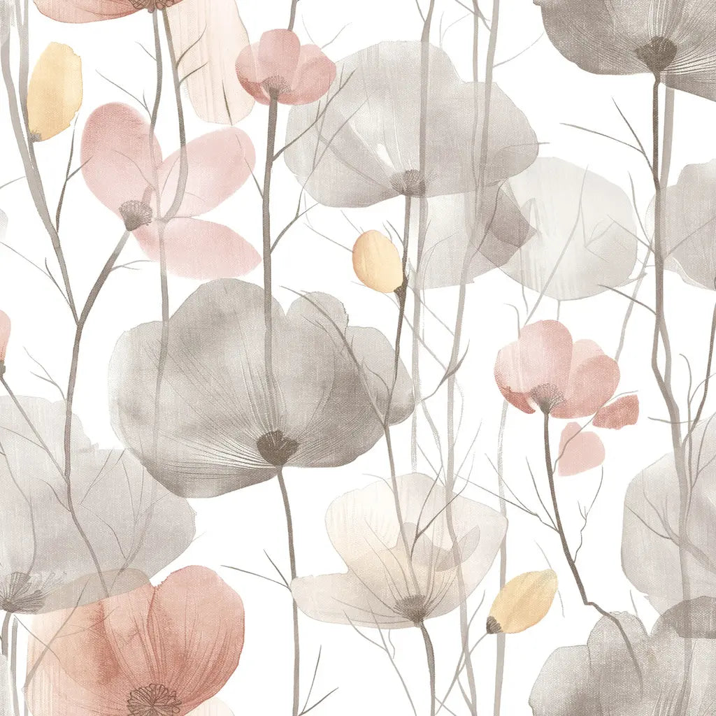 Cotswolds Poppies wallpaper pattern swatch in taupe and blush by York Wallcoverings (SKU VR1538) showcasing a delicate floral design.