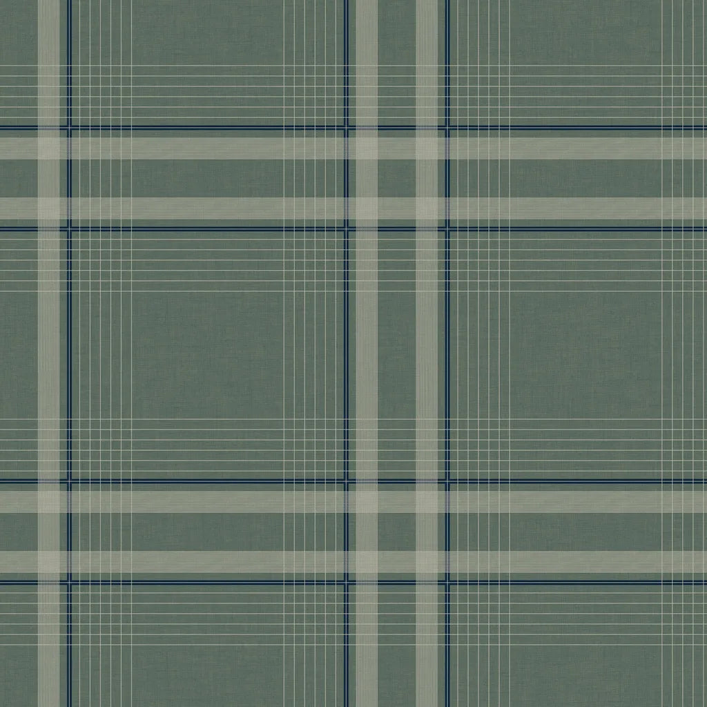 York Wallcoverings Country Club Plaid wallpaper pattern swatch in sage green, SKU 4211-83563.