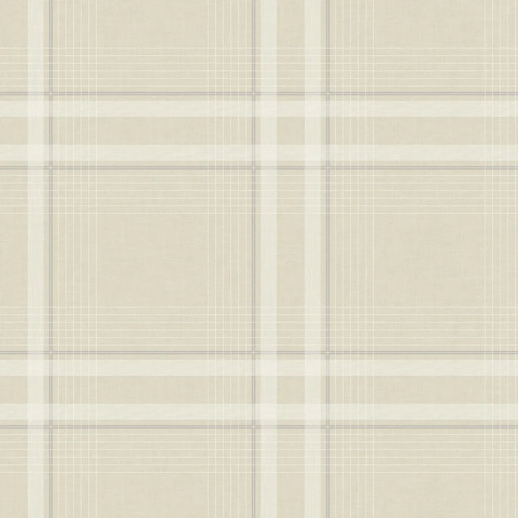 A York Wallcoverings Country Club Plaid wallpaper pattern swatch in Warm Ivory, SKU 4211-83566.