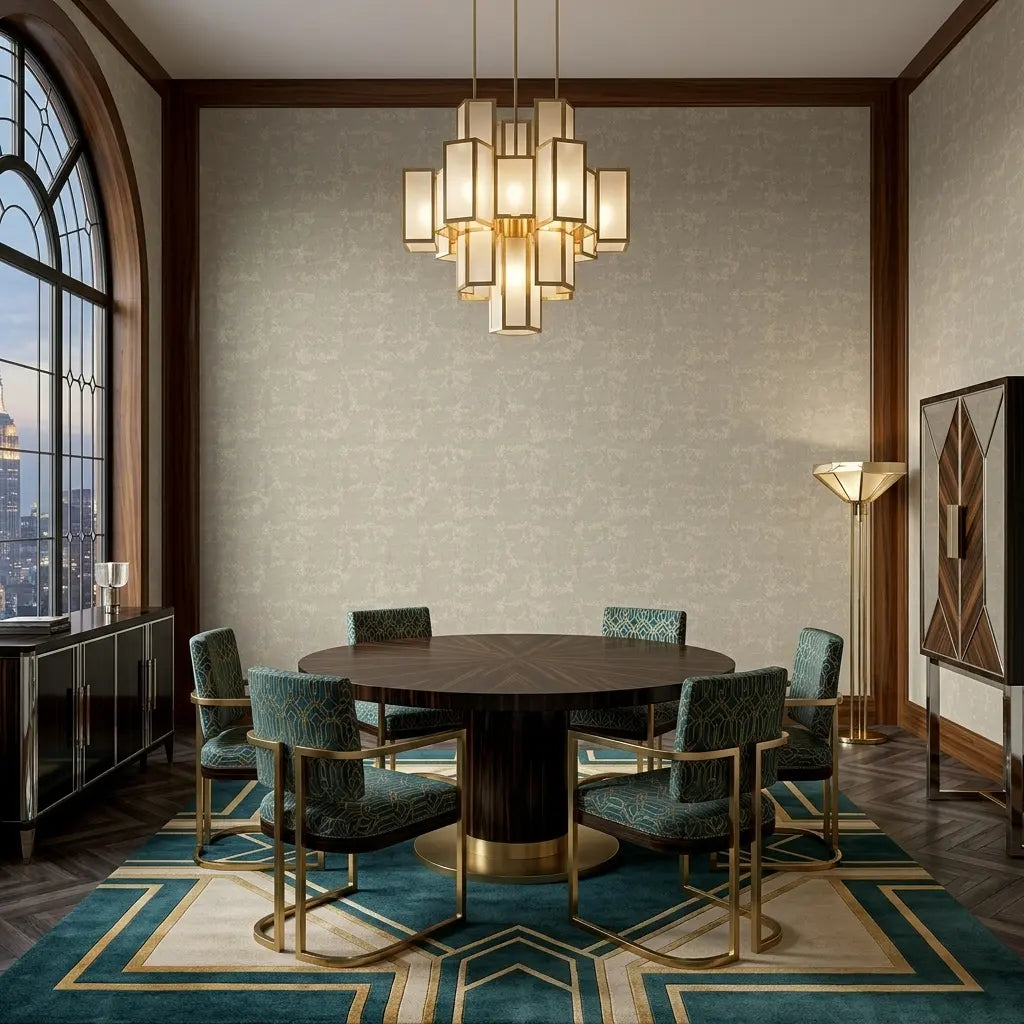 Dining Room - Elegant dining space showcasing Greige Crystal Cloud wallpaper by York Wallcoverings, perfect for modern interiors.