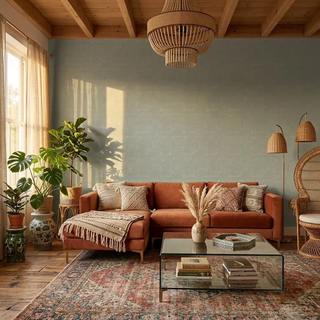 Living Room - Elegant space featuring Grey-Green Crystal Cloud wallpaper by York Wallcoverings, creating a serene ambiance.