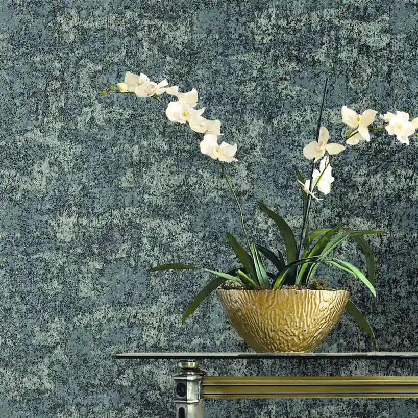 Modern interior featuring Grey and Black 'Crystal Cloud' wallpaper by York Wallcoverings adds sophistication.