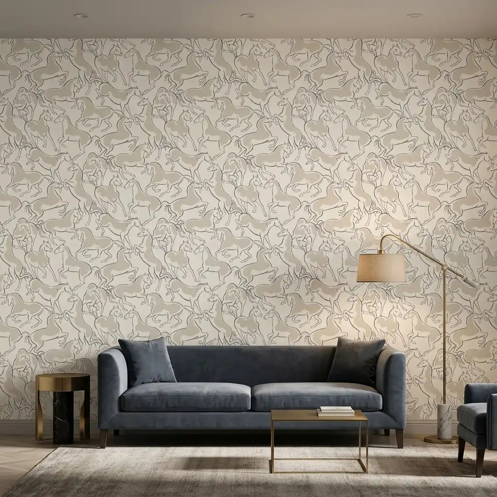 Living Room - Elegant living room featuring Cream and Beige 'Dressage' wallpaper by York Wallcoverings, adding sophisticated style.