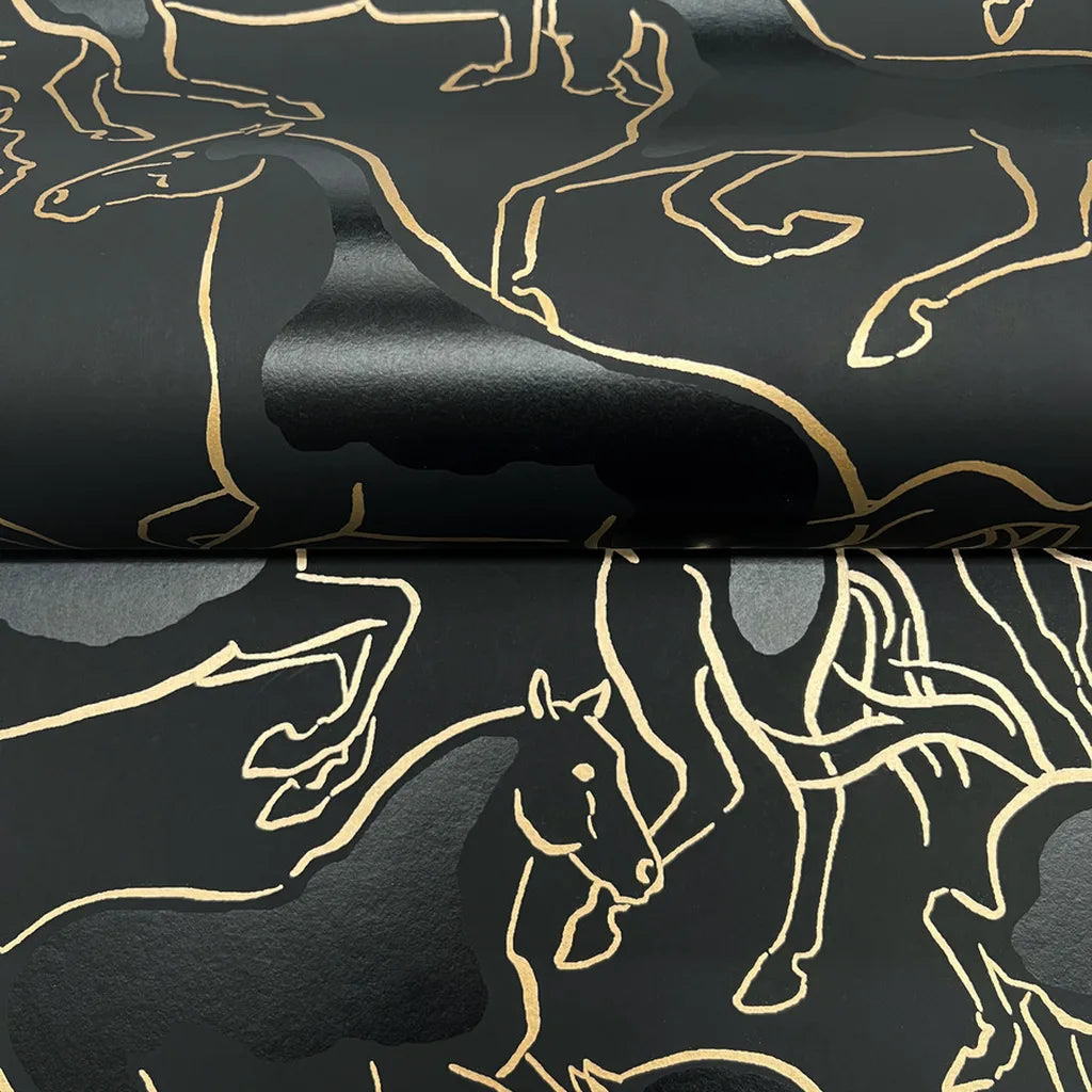 Intricate texture detail of York Wallcoverings' Dressage wallpaper in Slate Blue and Gold, perfect for luxury interiors.