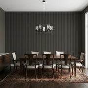 Dining Room - Elegant dining room with Elkan Stripe wallpaper in Charcoal Taupe by York Wallcoverings, creating a sophisticated ambiance.