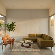 Living Room - Elkan Stripe wallpaper in Greige and Grey by York Wallcoverings creates a modern and elegant space.