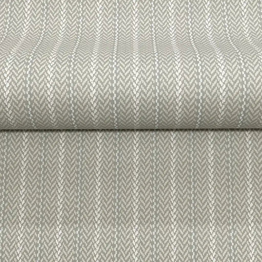 Close-up texture detail of Elkan Stripe wallpaper in Greige and Grey by York Wallcoverings.