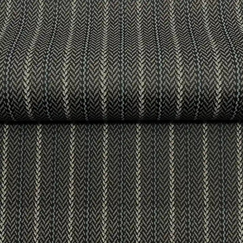 Close-up texture detail of York Wallcoverings' Elkan Stripe wallpaper in sophisticated Charcoal Taupe.