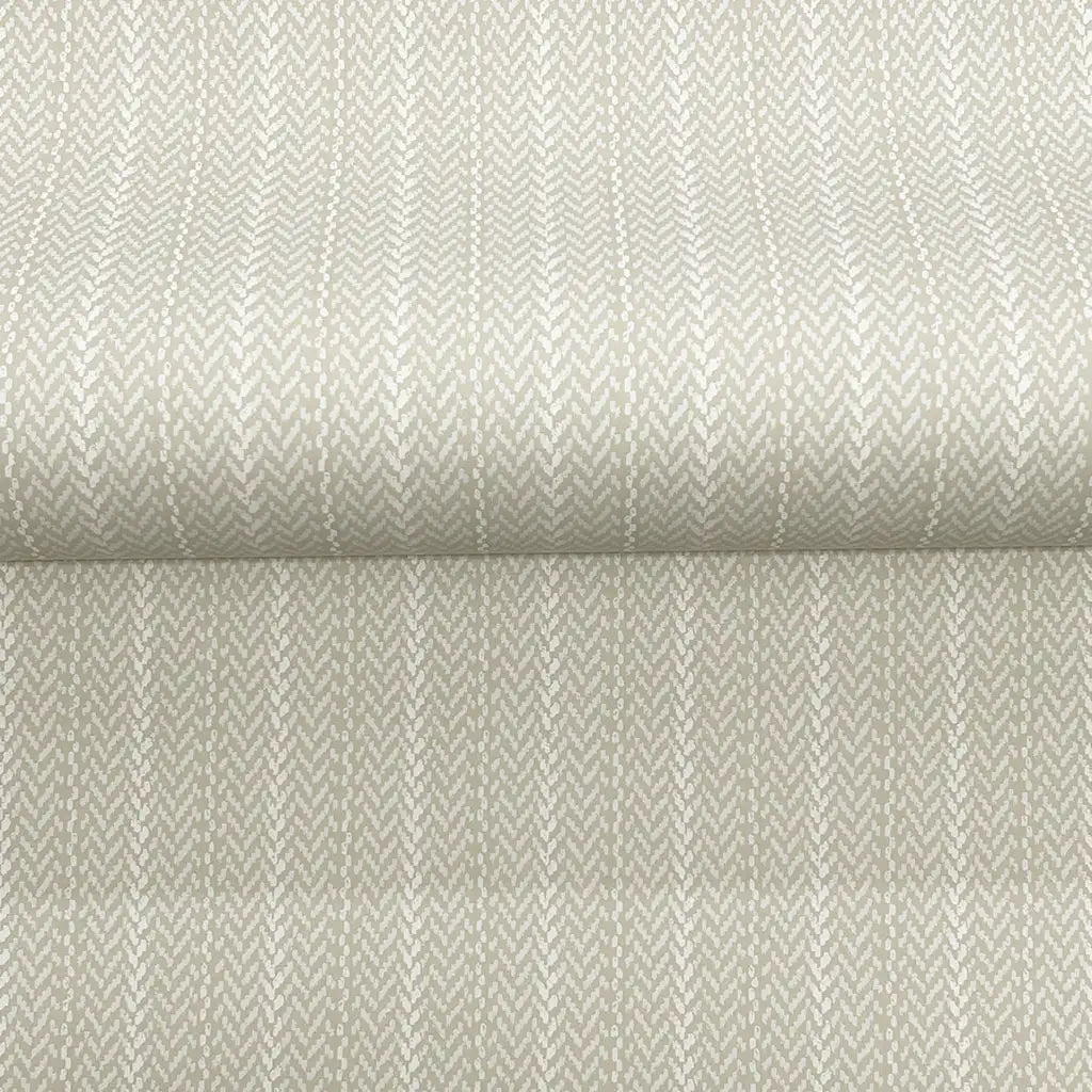 Close-up of Elkan Stripe wallpaper in Warm Beige by York Wallcoverings, highlighting its subtle woven texture.