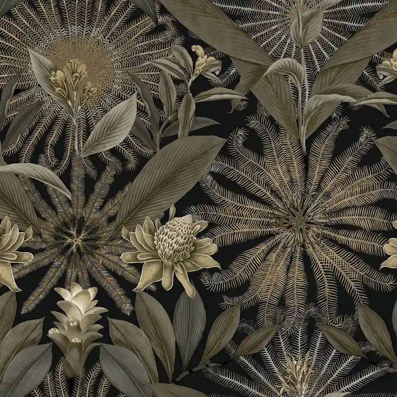 York Wallcoverings 'Enchanted Garden' black and gold wallpaper pattern swatch, SKU VR1531.