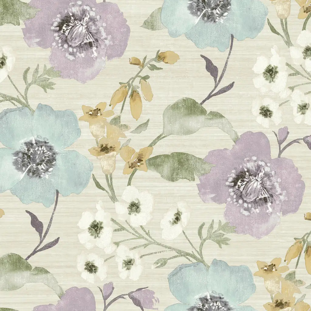 Evelyn wallpaper pattern swatch in Lavender, Blue, Cream by York Wallcoverings (SKU LL3202).