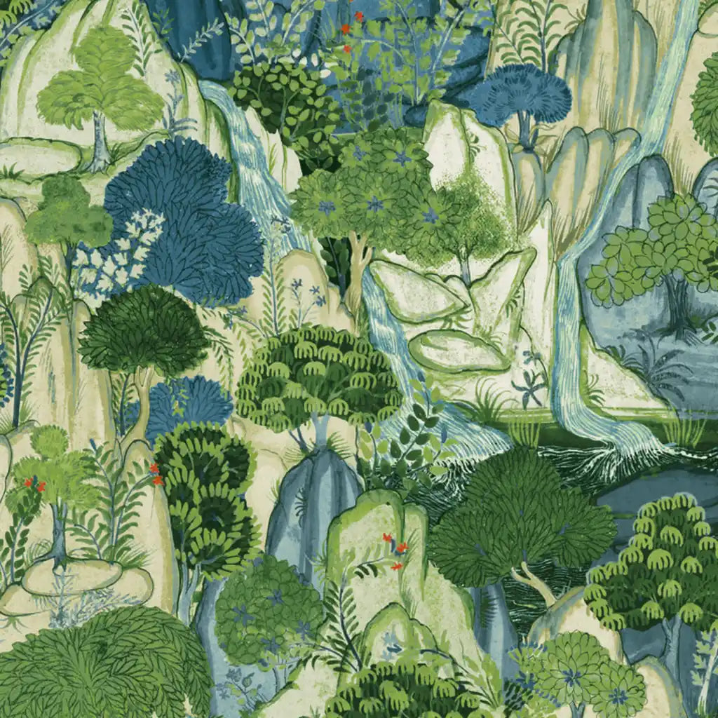 Falling Waters green and blue wallpaper pattern swatch by York Wallcoverings (SKU VR1554).