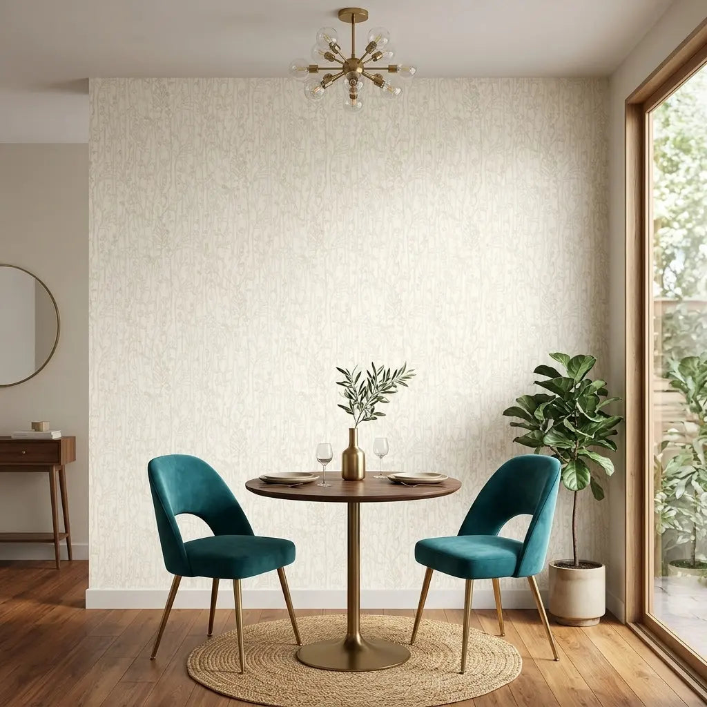 Dining Room - Featuring elegant Champagne Filigree wallpaper by York Wallcoverings, creating a sophisticated ambiance.