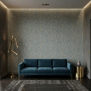 Living Room - Elegant space featuring 'Filigree' wallpaper in Dusty Blue by York Wallcoverings, adding serene style to the decor.
