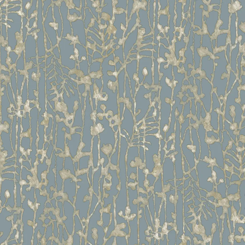 Filigree wallpaper pattern swatch in Dusty Blue by York Wallcoverings, SKU VR1557.