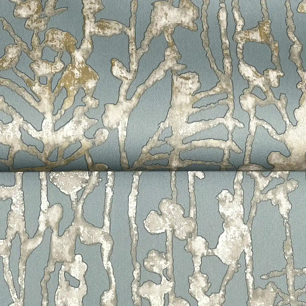 Close-up texture detail of Filigree wallpaper in Dusty Blue by York Wallcoverings, highlighting its intricate pattern.