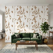 Living Room - Elegant space featuring 'Ginkgo Silhouette' wallpaper in Cork by York Wallcoverings, creating a serene, nature-inspired ambiance.
