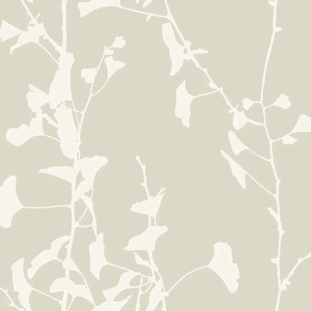 Warm Ivory Ginkgo Silhouette wallpaper pattern swatch by York Wallcoverings.