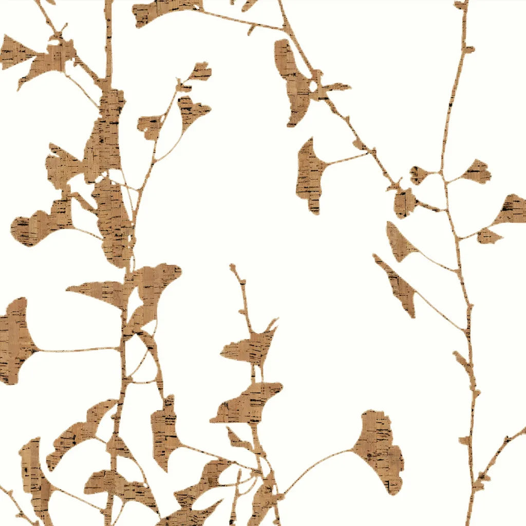 Ginkgo Silhouette wallpaper pattern swatch in Cork by York Wallcoverings (SKU VR1509).