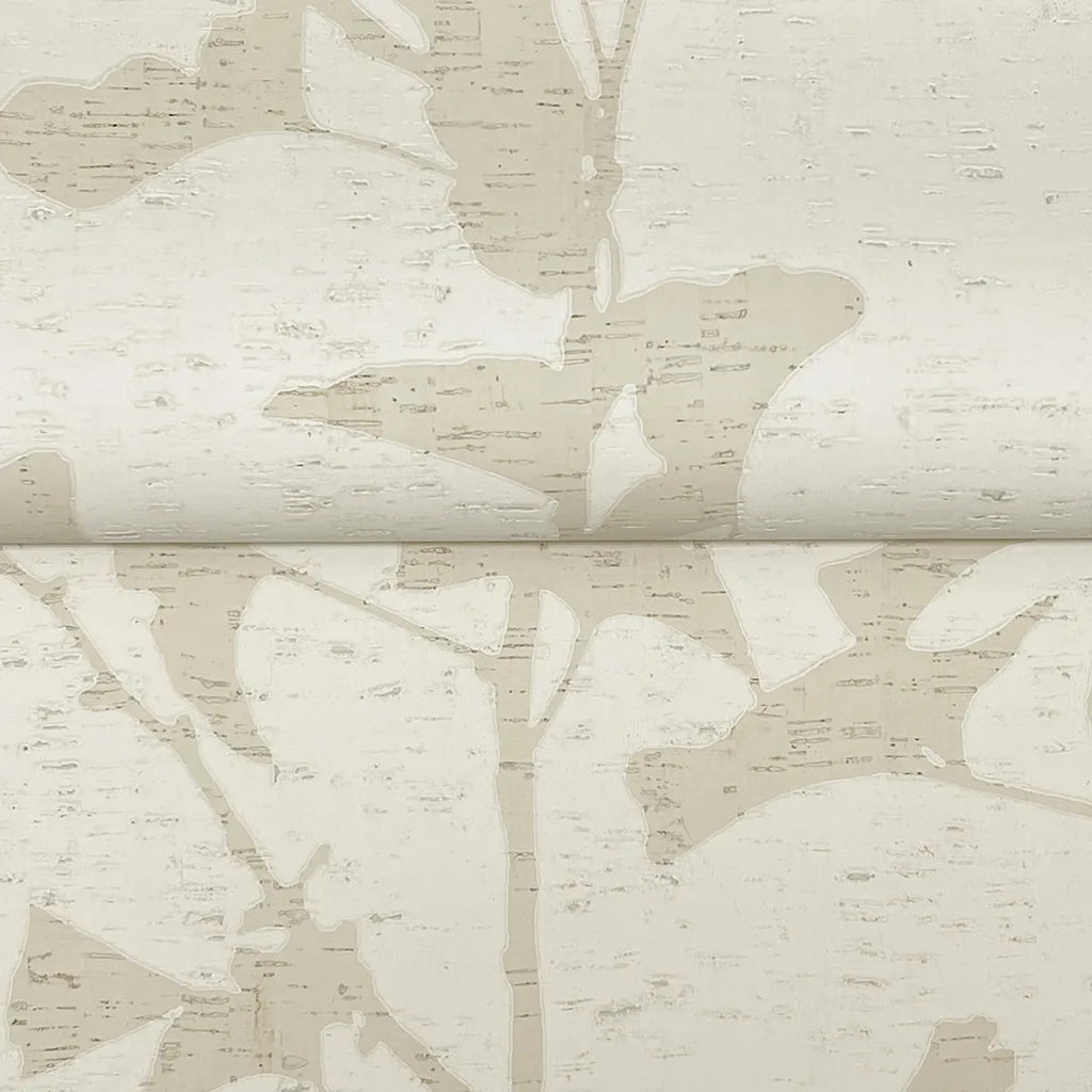 Close-up texture of Ginkgo Silhouette wallpaper in Cream Beige by York Wallcoverings, highlighting its intricate detail.