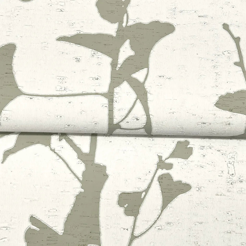 Close-up, intricate texture detail of Ginkgo Silhouette Sage Green wallpaper by York Wallcoverings.
