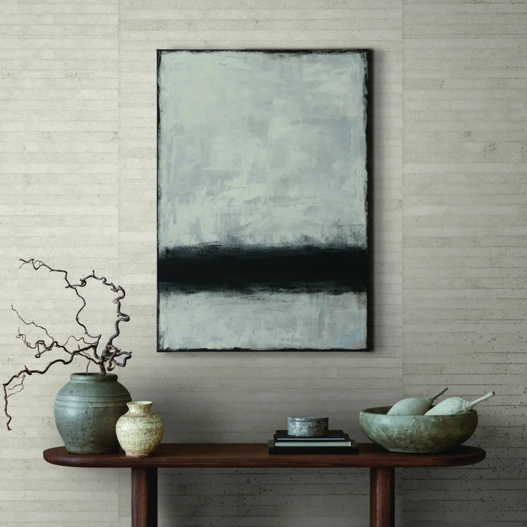Elegant entryway features Handcrafted Paper wallpaper in Warm Ivory by York Wallcoverings, enhancing the space with subtle texture.
