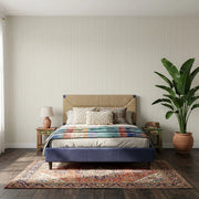 Bedroom - Stylish bedroom with Harrington Plaid wallpaper in Cream and Grey by York Wallcoverings, creating a cozy and classic look.