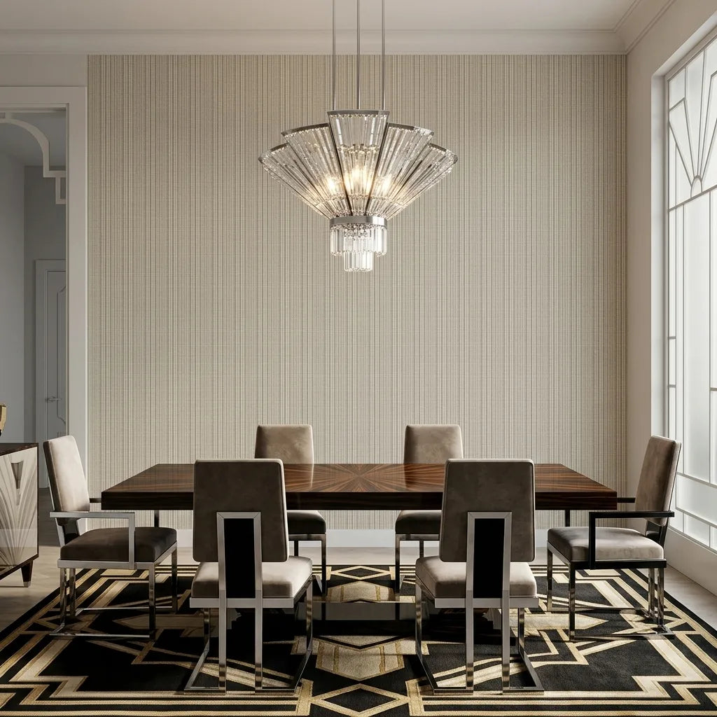 Dining Room - Harrington Plaid wallpaper in Light Beige Plaid by York Wallcoverings adds classic style and warmth to this space.
