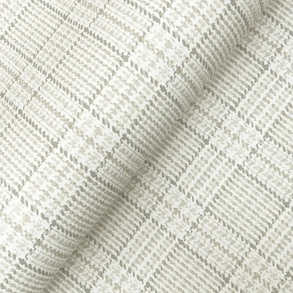 Close-up texture of York Wallcoverings' Harrington Plaid wallpaper in Cream and Grey, showcasing its intricate woven pattern.