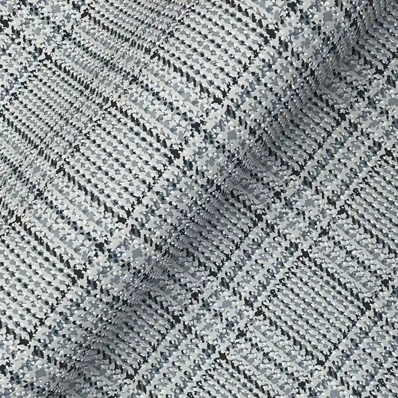 Close-up texture detail of Harrington Plaid wallpaper in Grey Blue by York Wallcoverings.