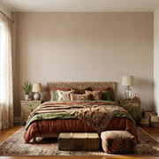 Bedroom - Cozy room showcasing Hempfield Weave wallpaper in Tan by York Wallcoverings, adding warmth and natural texture.