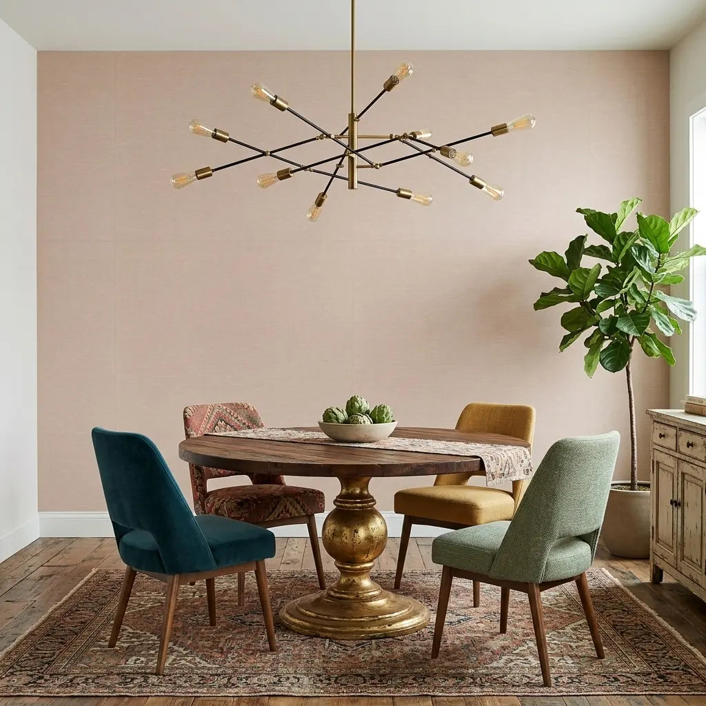 Dining Room - Tan Hempfield Weave wallpaper by York Wallcoverings creates a warm and inviting atmosphere.