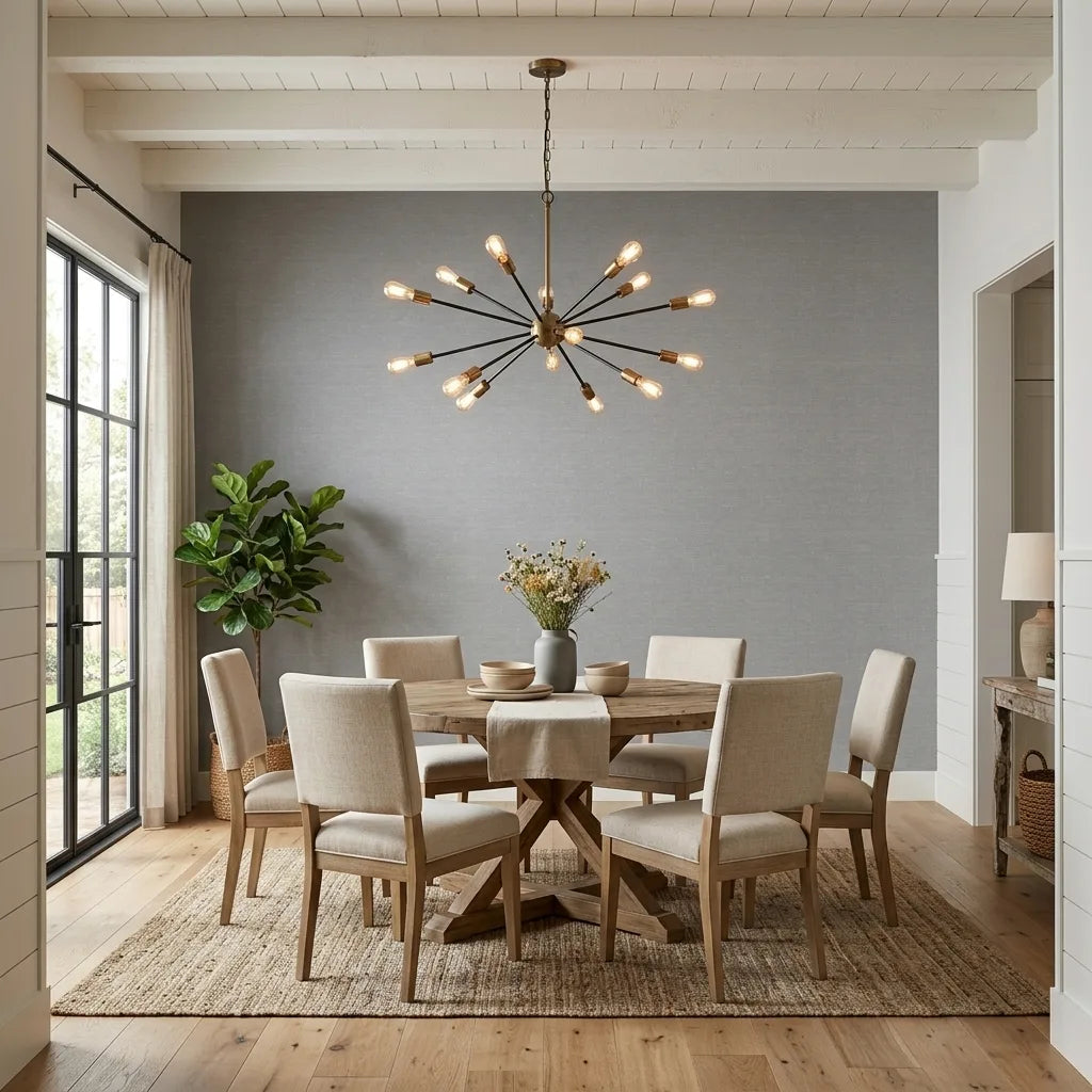 Dining Room - Features elegant Hempfield Weave wallpaper in Dark Grey by York Wallcoverings, creating a sophisticated ambiance.