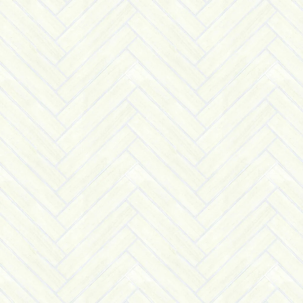 Warm Ivory Herringbone Wood Veneer wallpaper pattern swatch by York Wallcoverings (SKU YGL7016) showcasing the intricate woodgrain texture.