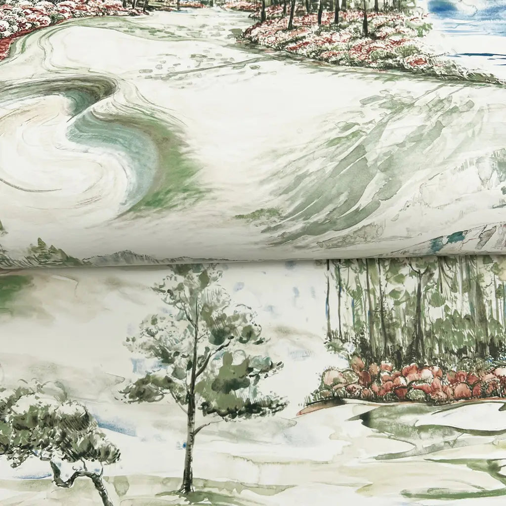 "Hole In One" wallpaper by York Wallcoverings: close-up texture detail in green and white.