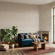 Living Room - Elegant living room with Horizon Abaca wallpaper in Warm Beige by York Wallcoverings, creating a serene and inviting space.