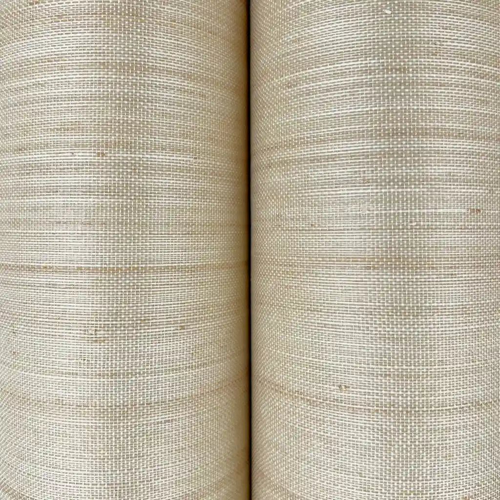 Close-up of Warm Beige Horizon Abaca wallpaper by York Wallcoverings, showcasing its natural woven texture.